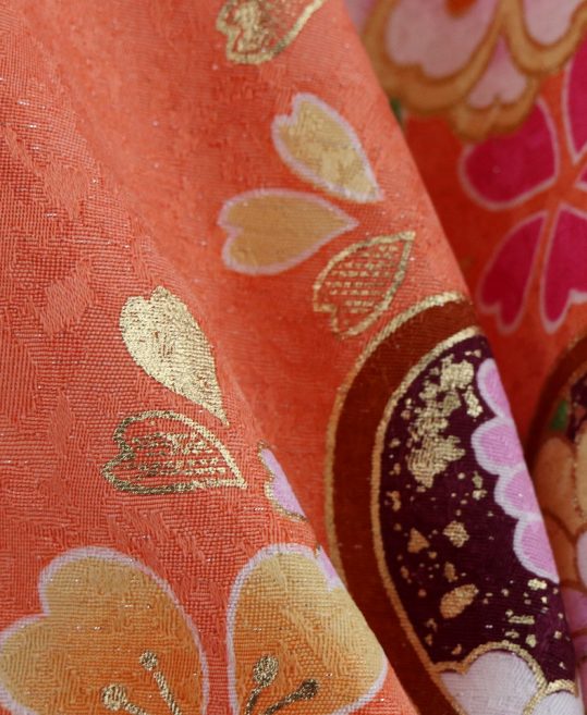 成人式振袖[かわいい]明るいオレンジ裾濃ピンクぼかし・黄ピンクの桜